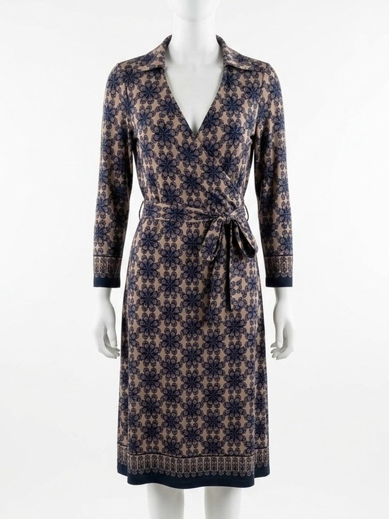 London Times Dresses & Skirts - London Times Geometric Floral Medallion Wrap Dress Size 6 Long Sleeve Midi